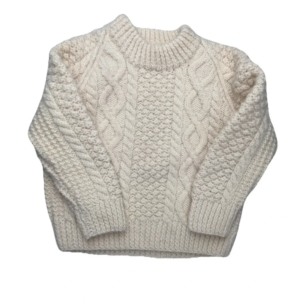 Blarney Woolen Mills Irish Hand Knit Wool Ivory‎ Youth Sweater